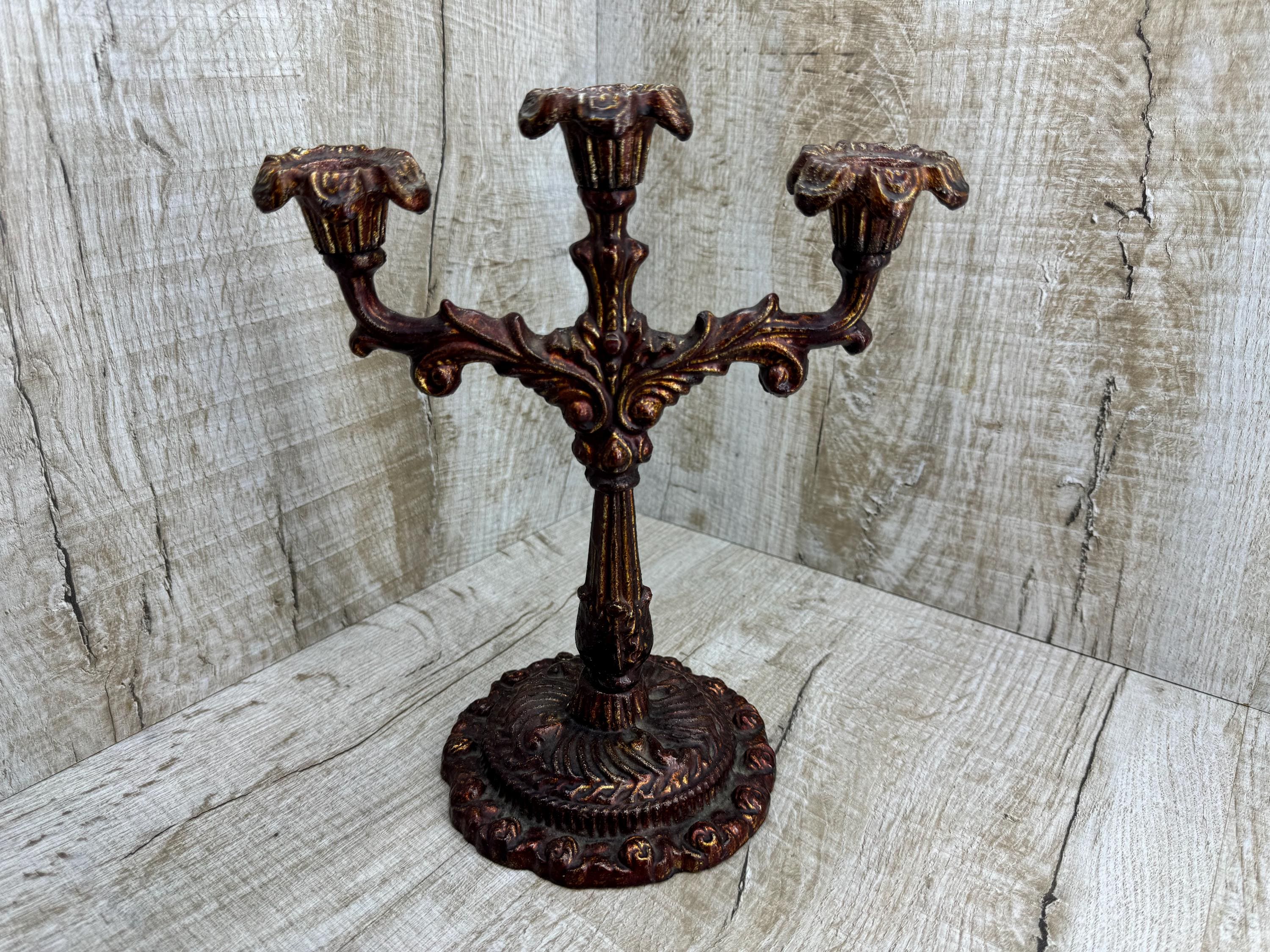 Candlestick Triple Vintage Metal Candle Holder Forged Candle
