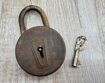 Antique USSR Padlock with Key, Rustic Wedding Lock
