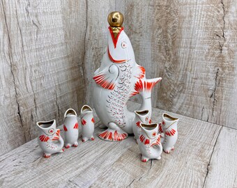 Porzellan Fisch Set trinken Vintage Flasche Polonne ZHK UdSSR Original geometrische Porzellanfigur Shtof exklusives Souvenir Riesenfischmalerei