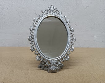 Victorian Ornate Oval Mirror: Antique Cast Metal Floral Photo Frame