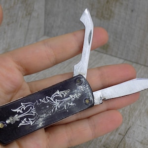 Miniature Penknife black white Small Silver multi-pocketknife Gorkij Mini knife Collectible folding knife Retro trinket knife pendant ussr