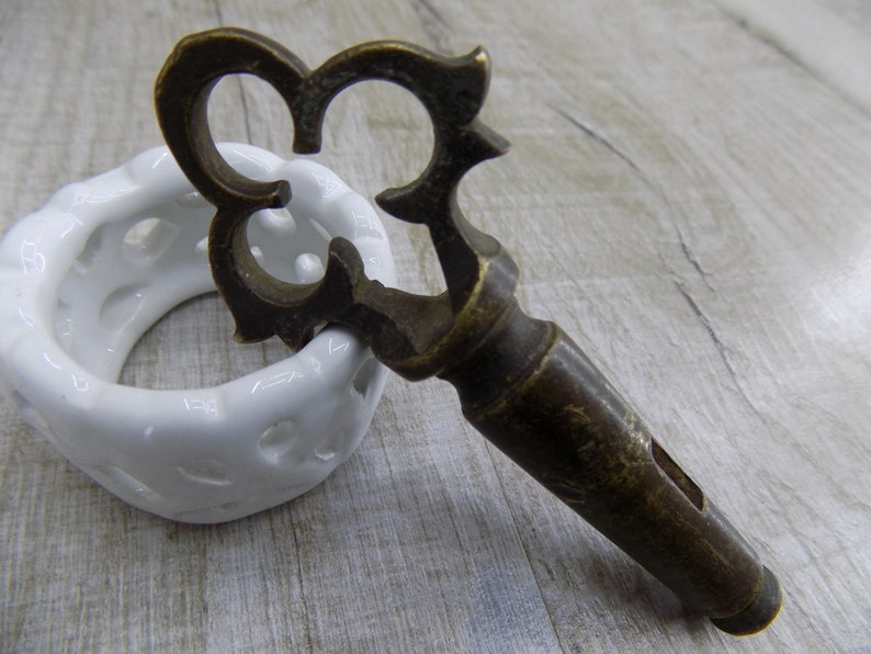 Antique samovar key Large Russian bronze samovar Brass figured Valve Number key with hallmark Collection gold key Old Part of a samovar tap