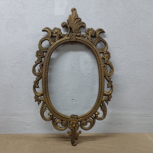 Marco de fotos antiguo marco floral ovalado espejo Victorian ornamentado marco de metal fundido Marco vintage Soporte de bronce marco ovalado Art deco años 50