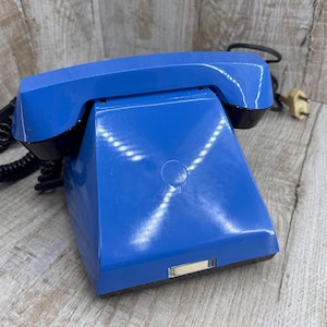 Blue Rotary Desk Phone, 1980s Vintage Telephone new old stock
