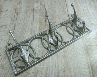 Vintage Metal Coat Hook Rack: Rustic Silver 3-Hook USSR Decor