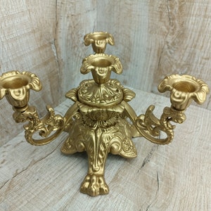 Quadruple candlestick 4 candles double Vintage candle holder Forged candle stand Iron flower golden Medieval candlestick copper gold bronze