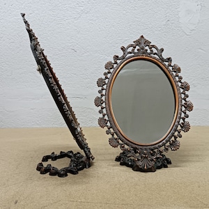 Marco de fotos antiguo único floral ovalado espejo francés victoriano adornado marco de metal fundido marco de imagen vintage marco de bronce Art deco 50s