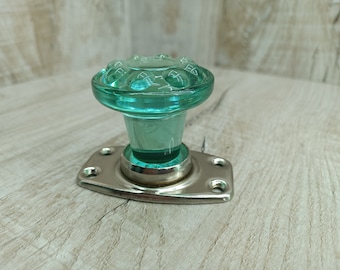 Groene vintage glazen deurknop, metalen hardware, USSR
