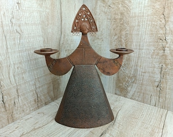 Candlestick silhouette Vintage metal candle holder Forged candle stand Iron stand female Bronze Medieval candlestick totem Ancient mosaic