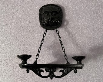 Large wall candlesticks double medieval scary decor Candle holder Hanuman gilding Arm Brass Vintage Ornate Cast Iron Black Pair Hangings