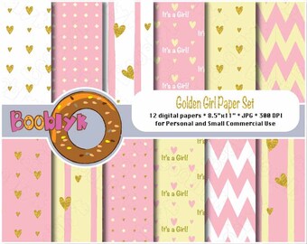 Golden Girl Scrapbook Paper Pack - Set of 12 Digital Papers - Instant Download