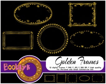 Golden Frames Clip Art  For Scrapbooking - 12 Frames - Gold Textures - Label Clip Art - Instant Download - Printable DIY