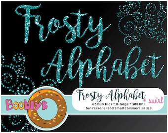 Digital scrapbooking clipart Frosty blue glitter alphabet Scrapbooking glitter letters Winter alphabet Sparkling alphabet Glitter numbers