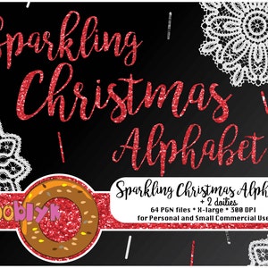 Digital Scrapbooking Clipart Weihnachts-Alphabet Scrapbooking Glitzer Buchstaben Rotes Glitzer-Alphabet Funkelndes Alphabet Spitzendeckchen Clipart
