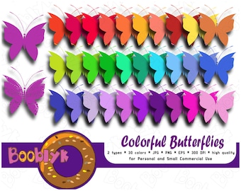 Colorful Butterflies Clip Art For Scrapbooking - 30 colors - Instant Download - Printable DIY