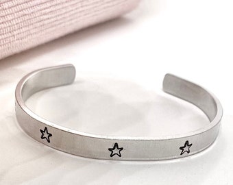 Stars Cuff Bangle - Hand Stamped - Adjustable Aluminium Cuff Bracelet - Boho