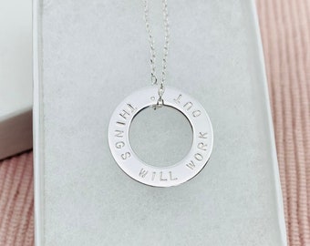 Slim Washer Necklace - Sterling Silver Charm - Personalised Custom Text - Elegant