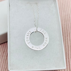 Slim Washer Necklace - Sterling Silver Charm - Personalised Custom Text - Elegant