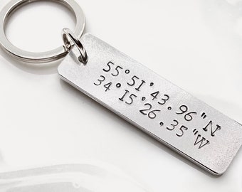 Coordinates Key Ring Aluminium Key Chain Custom Gift 