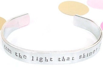 Chunky Inspirational Quote Aluminium Cuff Bangle - Hand Stamped Bracelet - Custom Text - Bespoke Gift - Motivational Quote