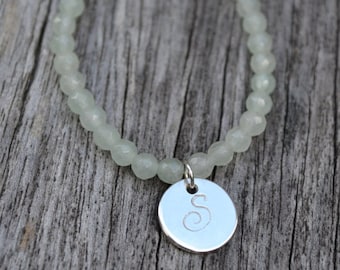 Pale Green Bead Bracelet - Sterling Silver Charm - Custom Personalised - Elegant - Children - Flower Girl - Bridesmaid