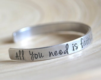 Pixie Dust - Inspirational Quote Aluminium Cuff Bangle - Hand Stamped - Custom Text - All you need is faith, trust and a little pixie dust