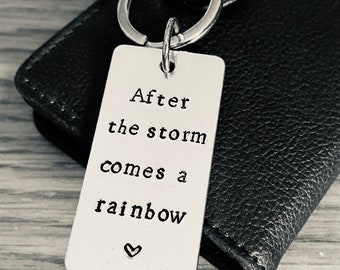 Inspirational Quote Key Ring - Hand Stamped Key Chain - Motivational Quote - Rainbow Gift
