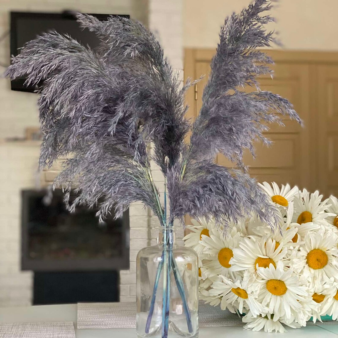 Dried pampas grass decor Navy blue color Trockenblumen Etsy