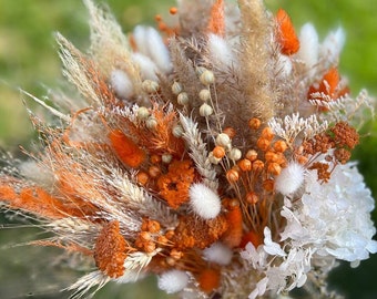 Peach Fuzz flower bouquet Wedding dry flowers Boho bride bouquet Wedding bunch Pampas grass flower Burnt pampas Bridesmaids orange floral