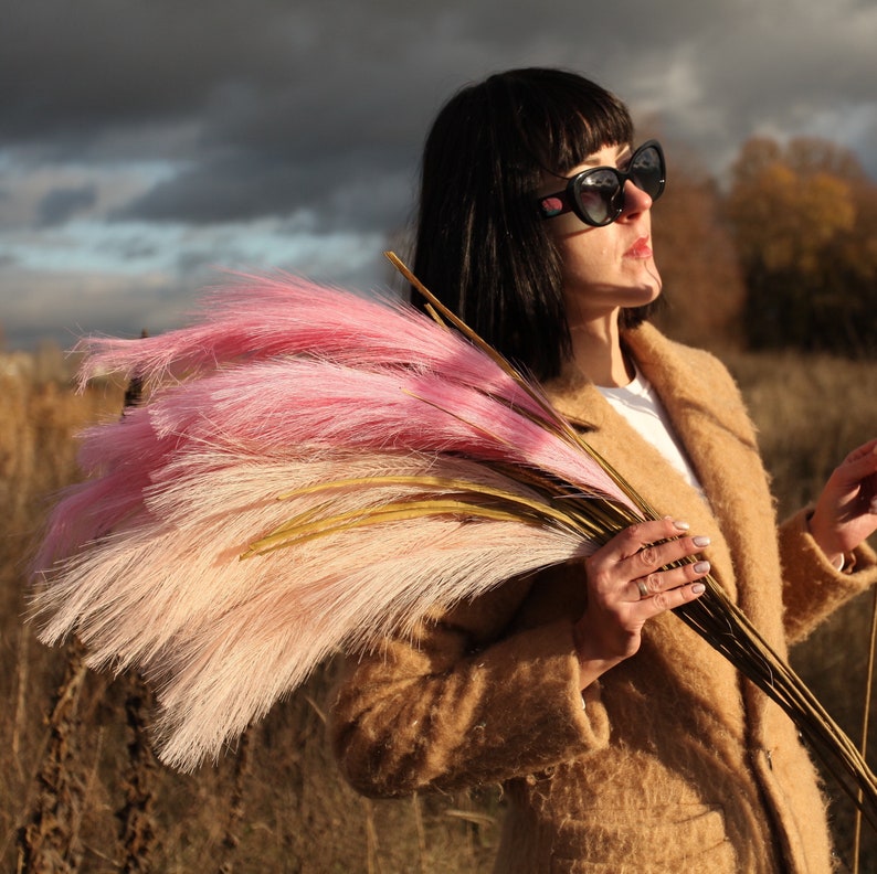 Pink pampas grass fake Feather reed grass Artificial grass Etsy