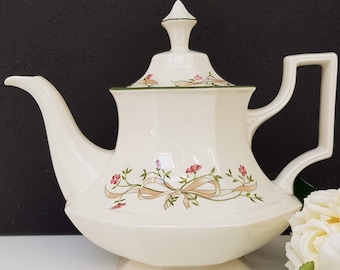 Eternal Beau Teapot, Vintage 1980s Tea Pot, Ribbons and Bows, Johnson Brothers, Collectable English Tableware, English Tea Set