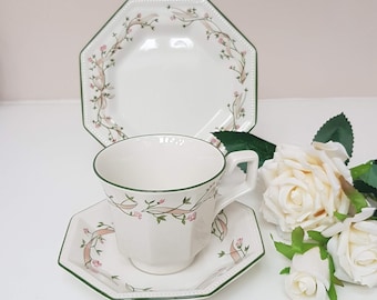 Eternal Beau Trio, Vintage 1980s English Tea set, Cup Saucer and Tea Plate, Ribbons and Bows, Johnson Brothers, 6 trios available
