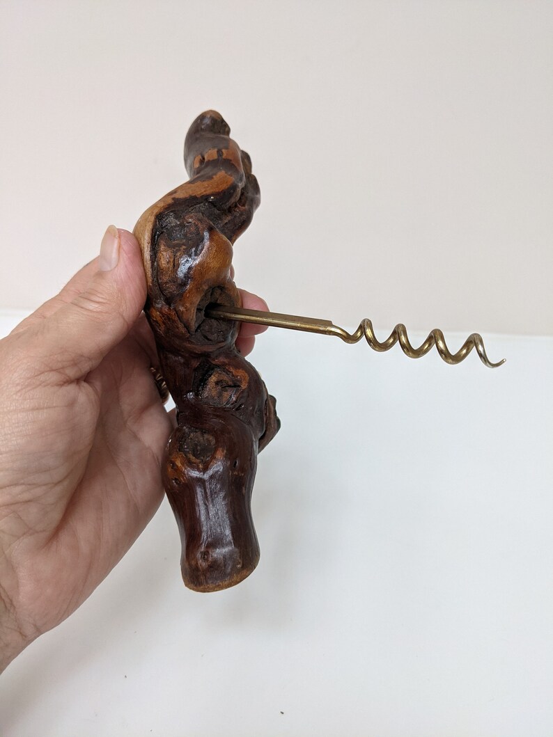 Vintage Burr Wood Corkscrew Collectable Barware Wine Bottle Opener Man Cave Gift Burl Wood Cork Screw Home Bar Accessory