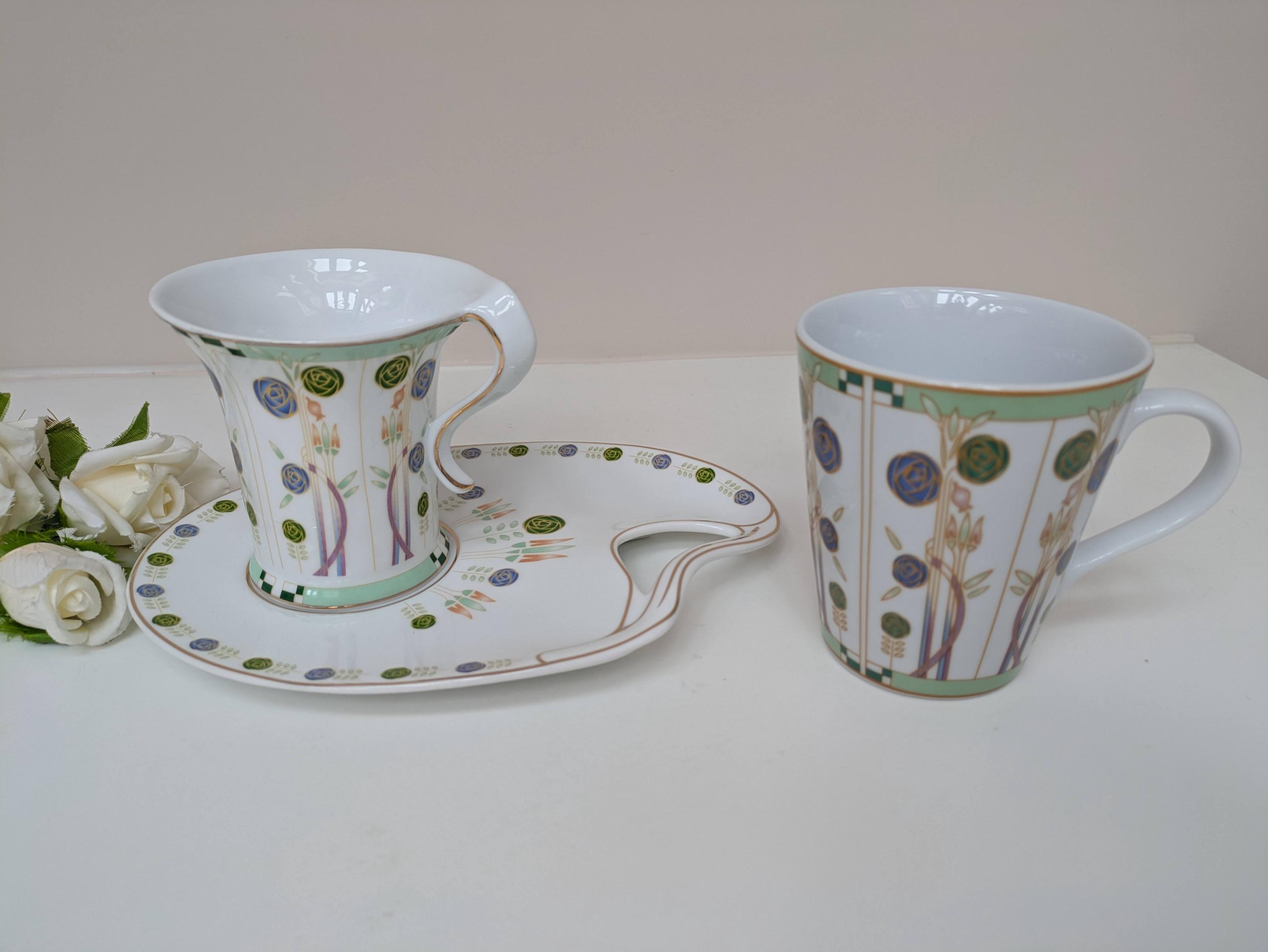 Mug and Snack Plate Set With Matching Mug, Rennie Mackintosh Style