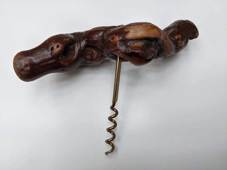 Vintage Burr Wood Corkscrew Collectable Barware Wine Bottle Opener Man Cave Gift Burl Wood Cork Screw Home Bar Accessory