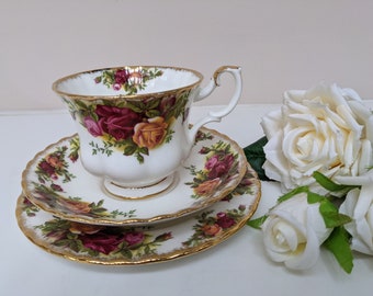 Royal Albert Trio, Old Country Roses, Red and Yellow Roses, Cup Saucer Tea Plate,