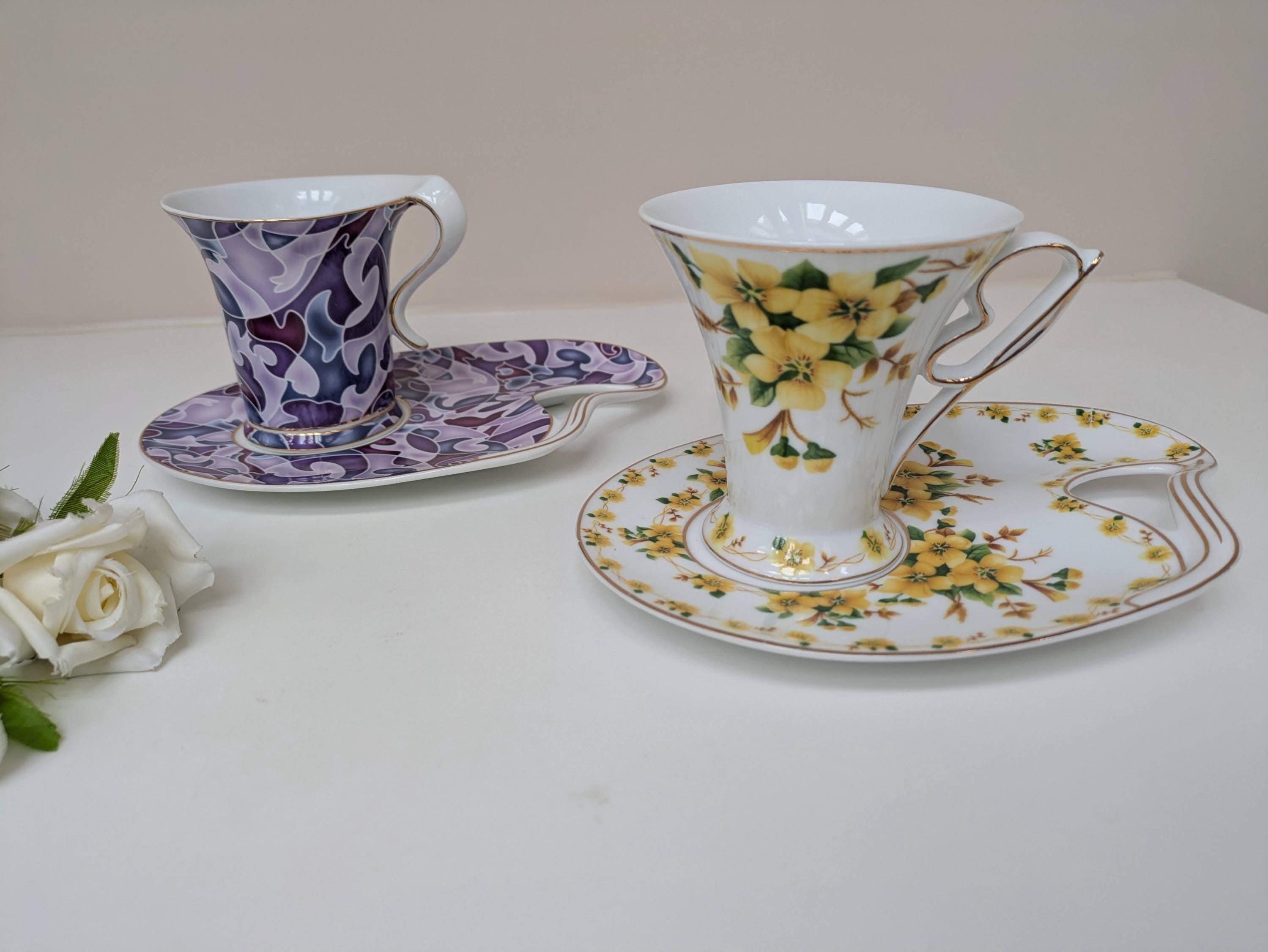 Mug and Snack Plate Set, the Leonardo Collection, Purple Abstract