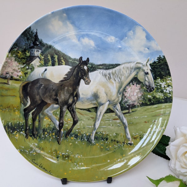 Spode Horse Plate, The Austrian Lipizzaner, Susie Whitcombe, The Nobel Horse Collection, Limited Edition, Equestrian Gift, Horse and Foal