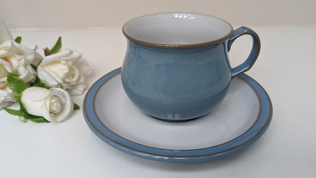 Denby Cup and Saucer Colonial Blue 1990s Stoneware Tea Set Etsy