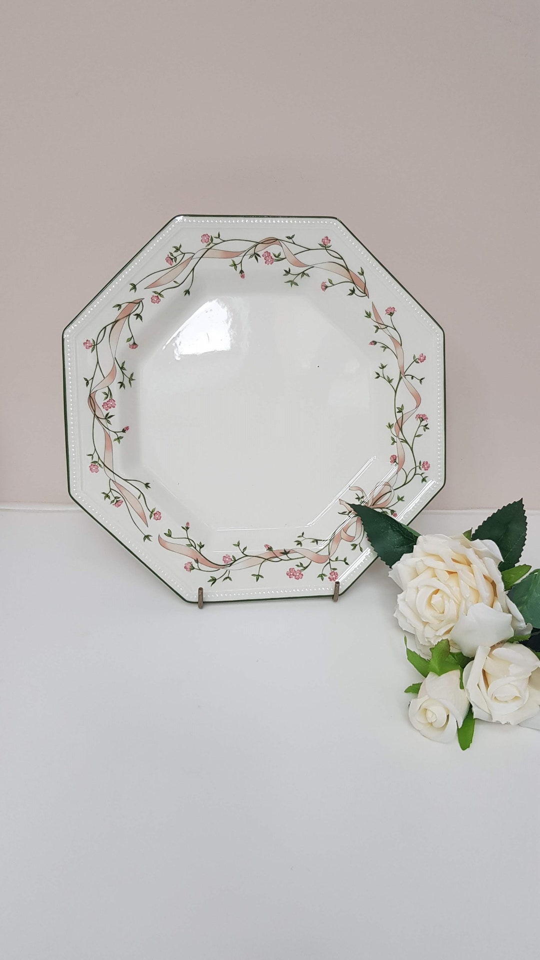 Eternal Beau Dinner Plate, Vintage 1980s English Dinner Set, Ribbons