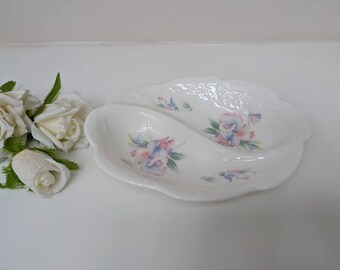 Little Sweetheart, Divided Dish, 2 Part Relish Plate, Sweetpeas & Butterflies, English Fine Bone China, Made by Aynsley, Free UK Shipping