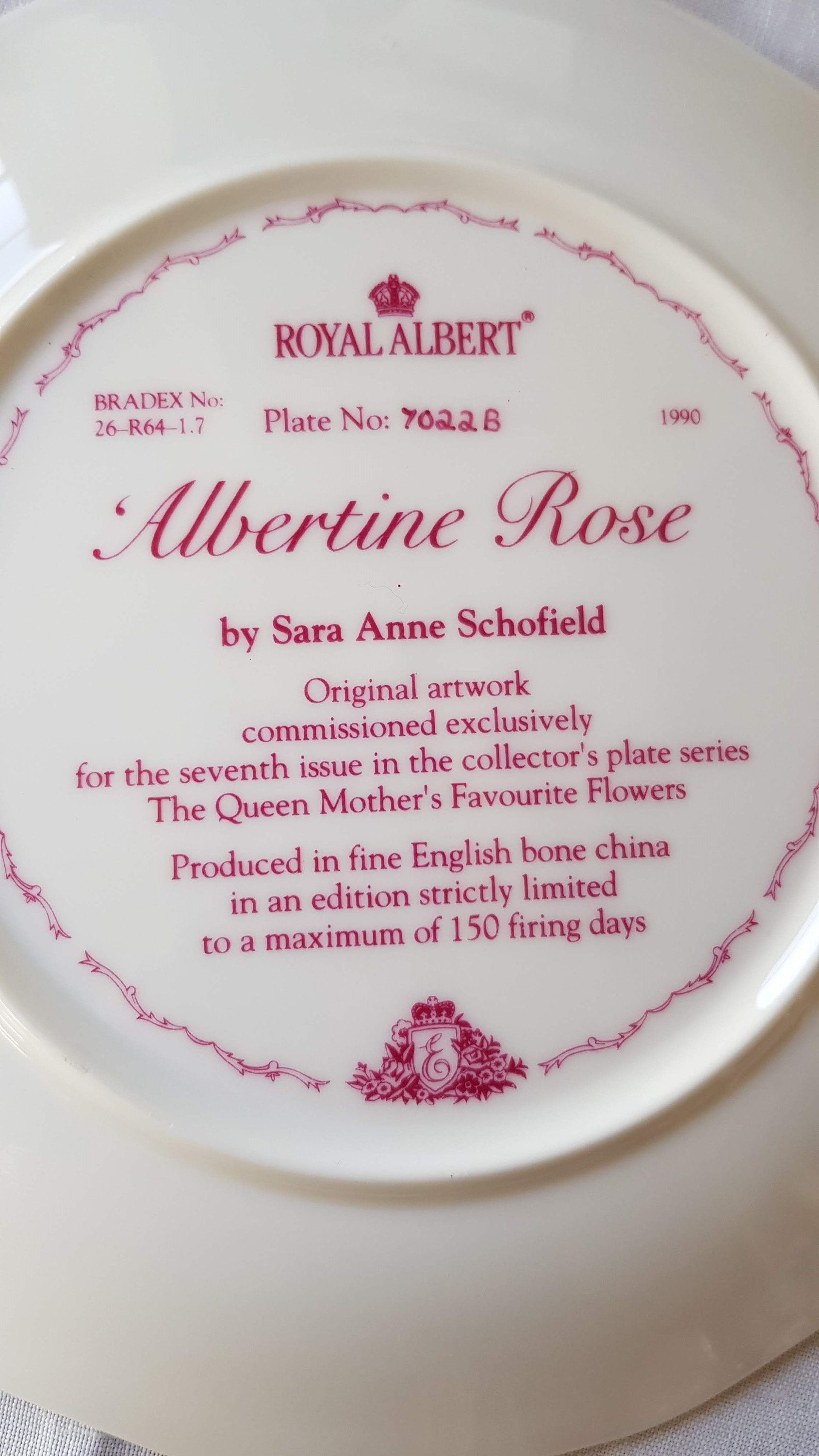 Royal Albert Collectors Plate, Albertine Rose, the Queen Mother's