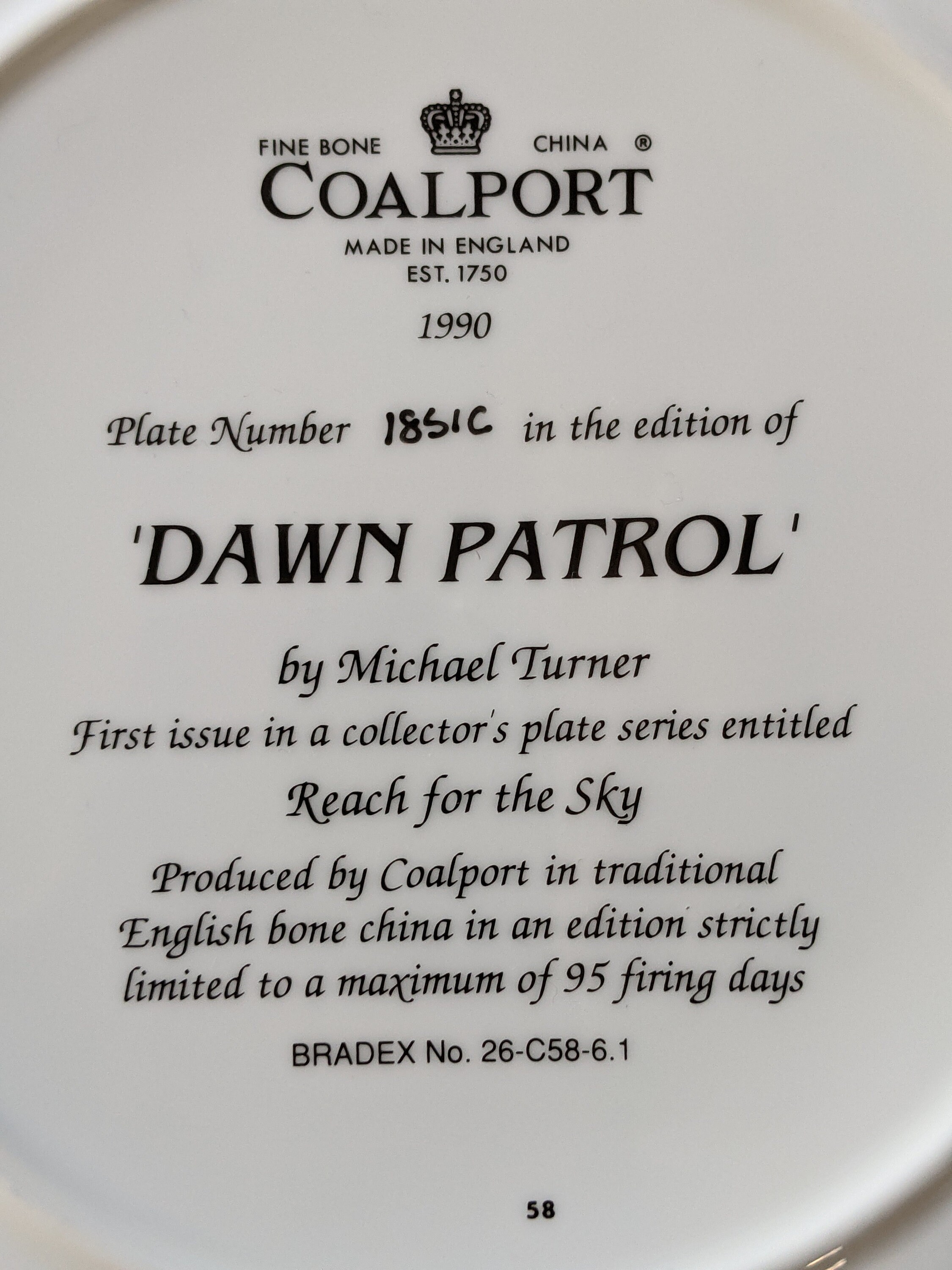 Coalport Collectors Plate, Dawn Patrol, Reach for the Sky, Michael 
