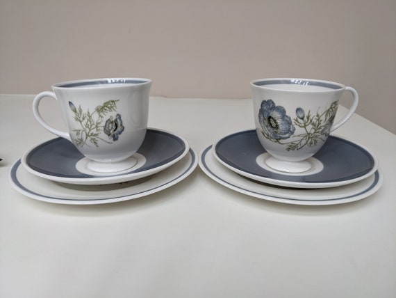 Susie Cooper Trio, Glen Mist, Vintage Wedgwood Tea Set, Grey 