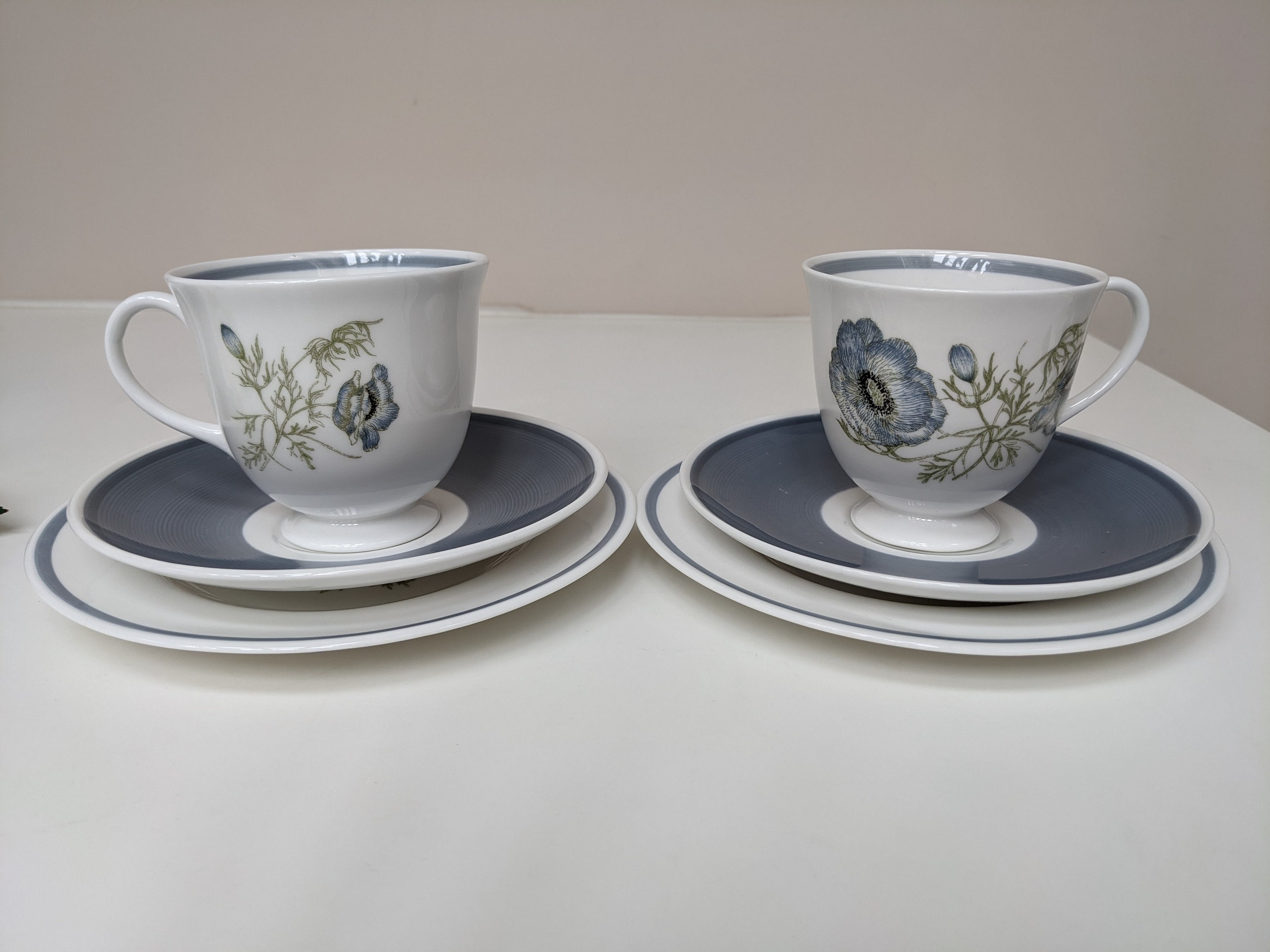  Susie Cooper Glen Mist ペアティーカップ Susie Cooper Trio, Glen Mist, Vintage Wedgwood Tea Set, Grey