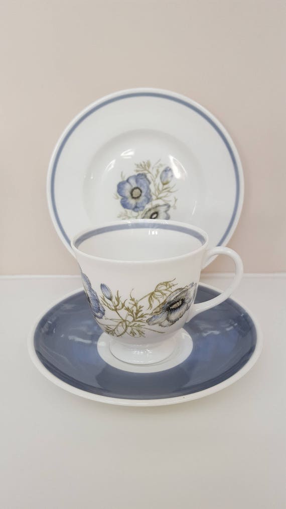 Susie Cooper Trio, Glen Mist, Vintage Wedgwood Tea Set, Grey 