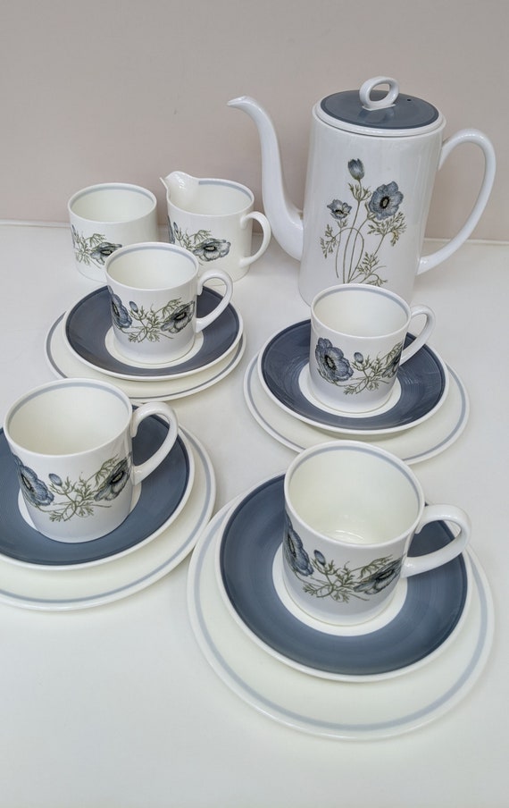 Susie Cooper Trio, Glen Mist, Vintage Wedgwood Tea Set, Grey