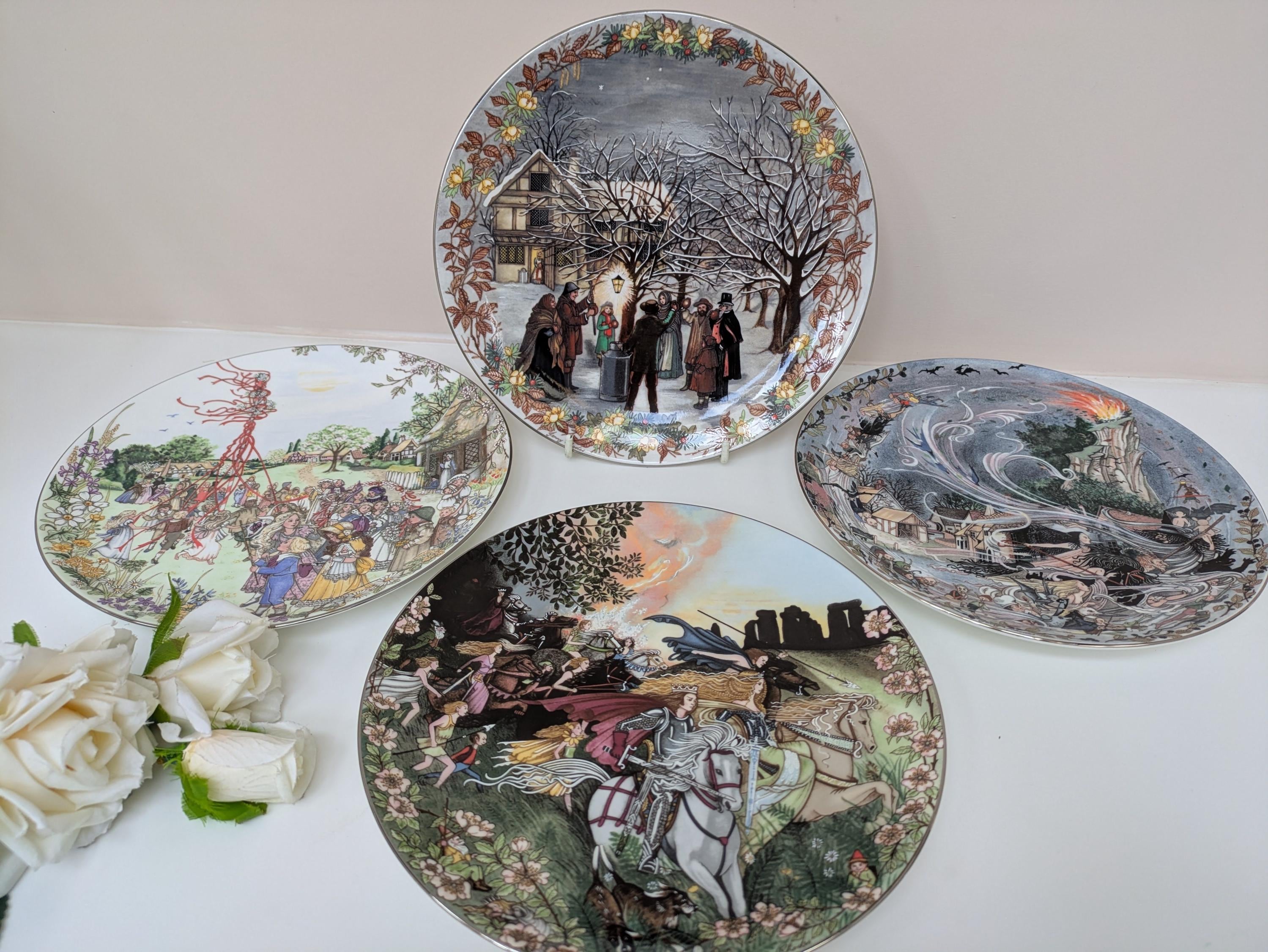 No.385】陶磁器 WEDGWOOD NIGHT AND DAY カップ＆ソーサー4客／ポット