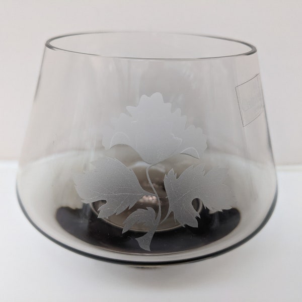 Vintage Caithness Glass Vase, 'Poppy, Smoked Glass Vase, Etched Flower Vase, Signed on the base, Scottish Gift, Collectable 1980's Vase