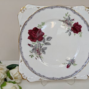Royal Stafford Cake Plate, Roses to Remember, Red Rose, 1950s English Fine Bone China, Wedding China, Square Serving Plate, Sandwich Plate